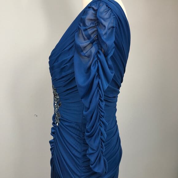 Adrianna Papell Occasions Blue Rushed Gown Dress  Jewels size 6 - Picture 11 of 14